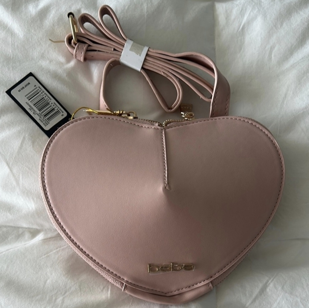 Bebe Blush Pink Malou Heart Crossbody Bag With Gold Toned Hardware NWT